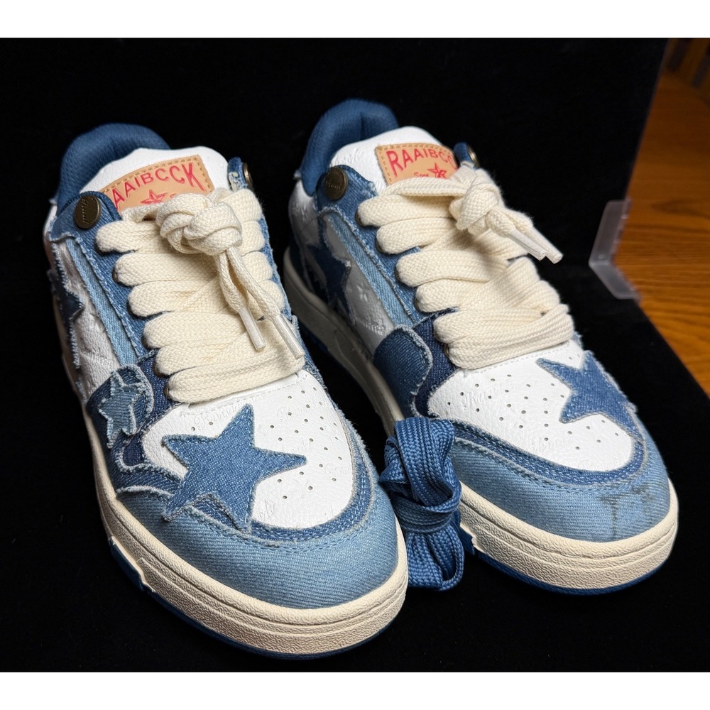 Sen Lesen RAAIBCCK Starshoes-Denim Patchwork Sneakers, Blue White, Women's 8.5